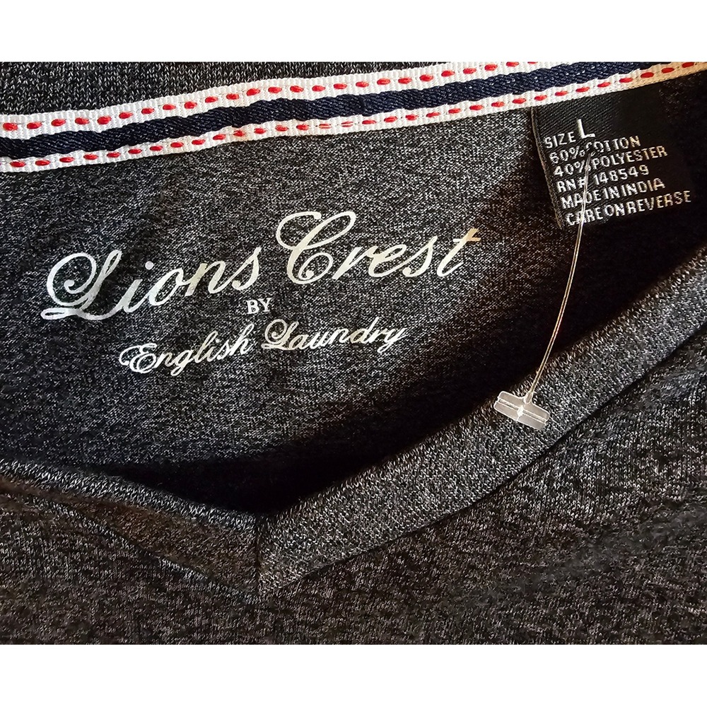 Lions Crest English Laundry‎ Mens Gray V-Neck T-Shirt Epaulettes TT9IX99LC L - Picture 6 of 7
